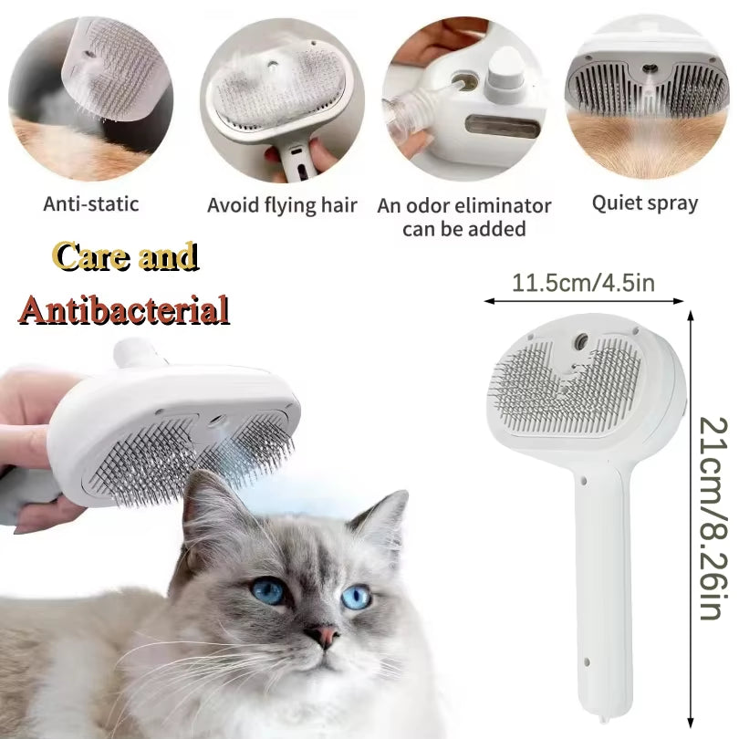 Cat Dog Pet Spray Massage Brush 3 in 1 One Button Steam Spray Folding Rotatable Floating Hair Bath Hair Removal Brush Comb