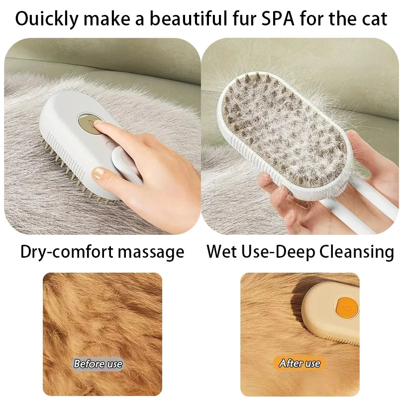 Cat Dog Pet Spray Massage Brush 3 in 1 One Button Steam Spray Folding Rotatable Floating Hair Bath Hair Removal Brush Comb